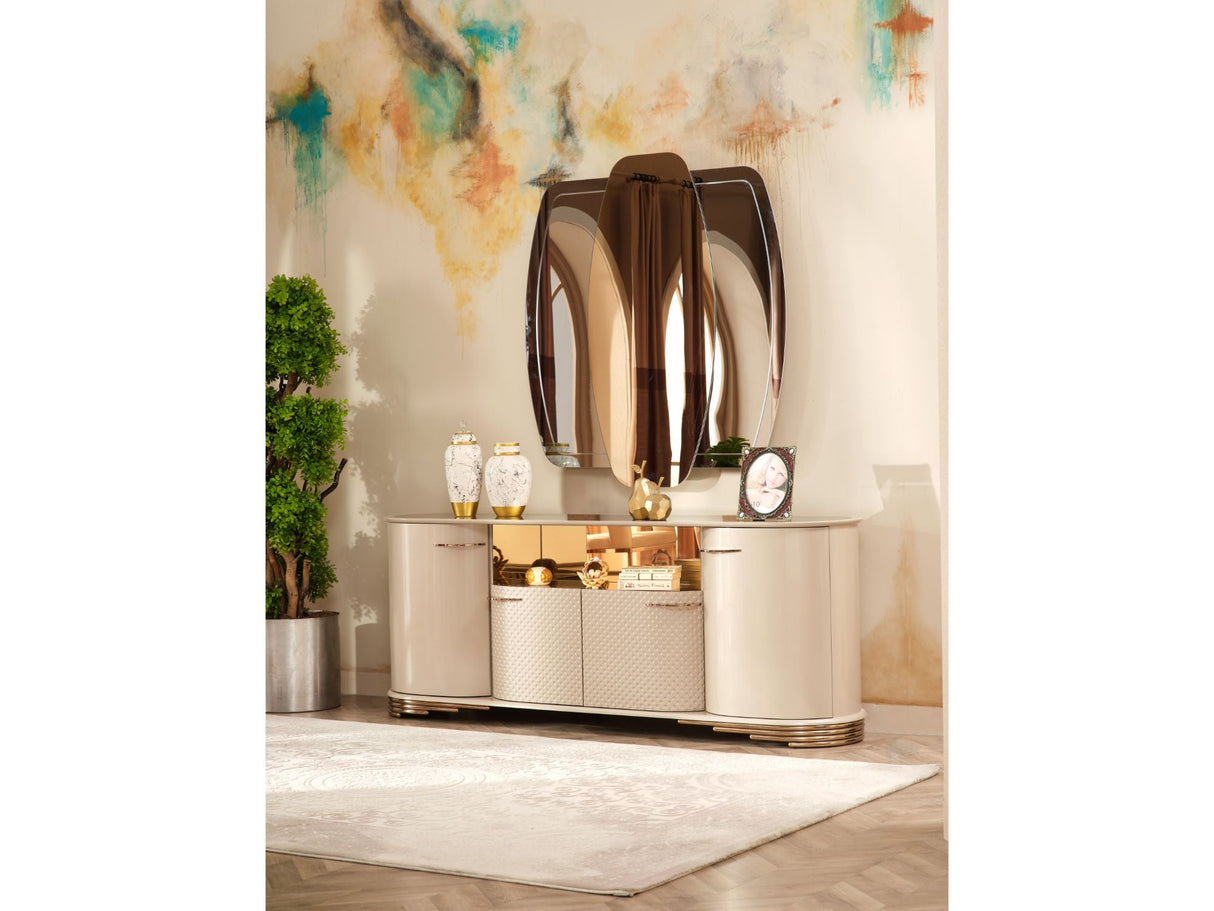 Paris Diningroom (Consol With Mirror & Dining Table & 6 Dining Chair) from Furnia - Luna Furniture