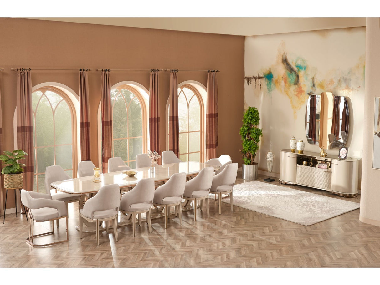 Paris Diningroom (Consol With Mirror & Dining Table & 6 Dining Chair) from Furnia - Luna Furniture
