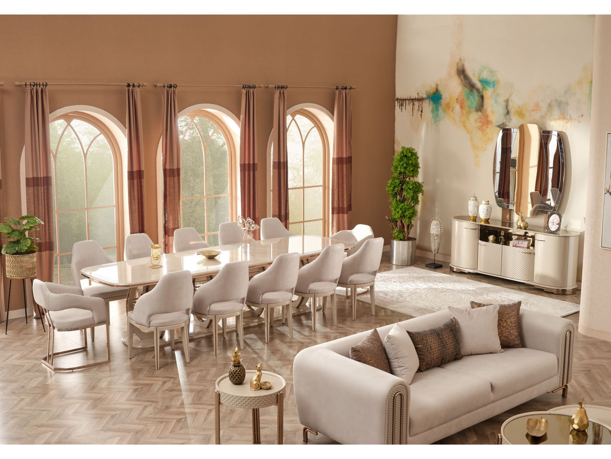 Paris Diningroom (Consol With Mirror & Dining Table & 6 Dining Chair) from Furnia - Luna Furniture
