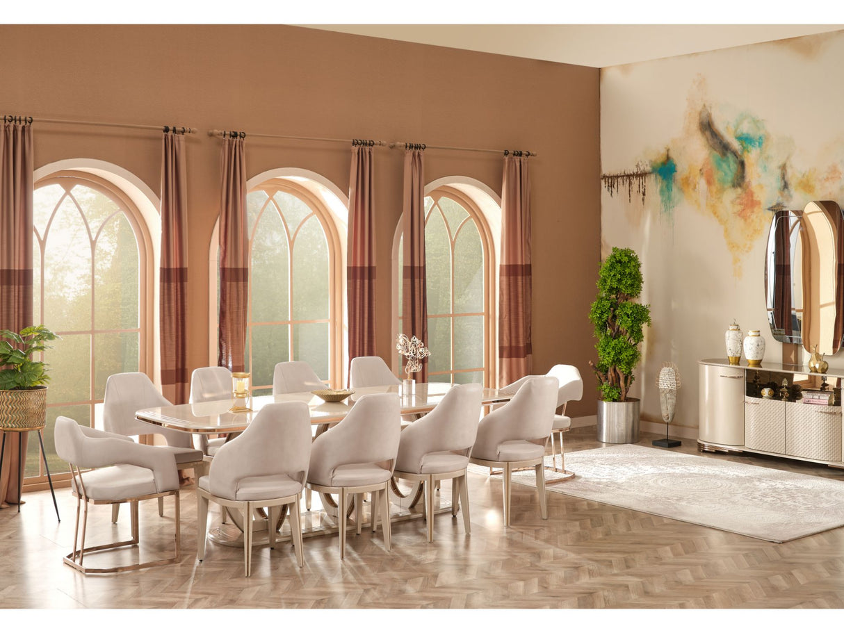 Paris Diningroom (Consol With Mirror & Dining Table & 6 Dining Chair) from Furnia - Luna Furniture