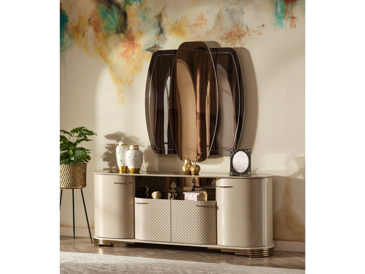 Paris Diningroom (Consol With Mirror & Dining Table & 6 Dining Chair) from Furnia - Luna Furniture
