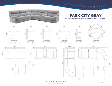 Park City Pearl Silver 6-Piece Dual Power Reclining Sectional from Steve Silver - Luna Furniture