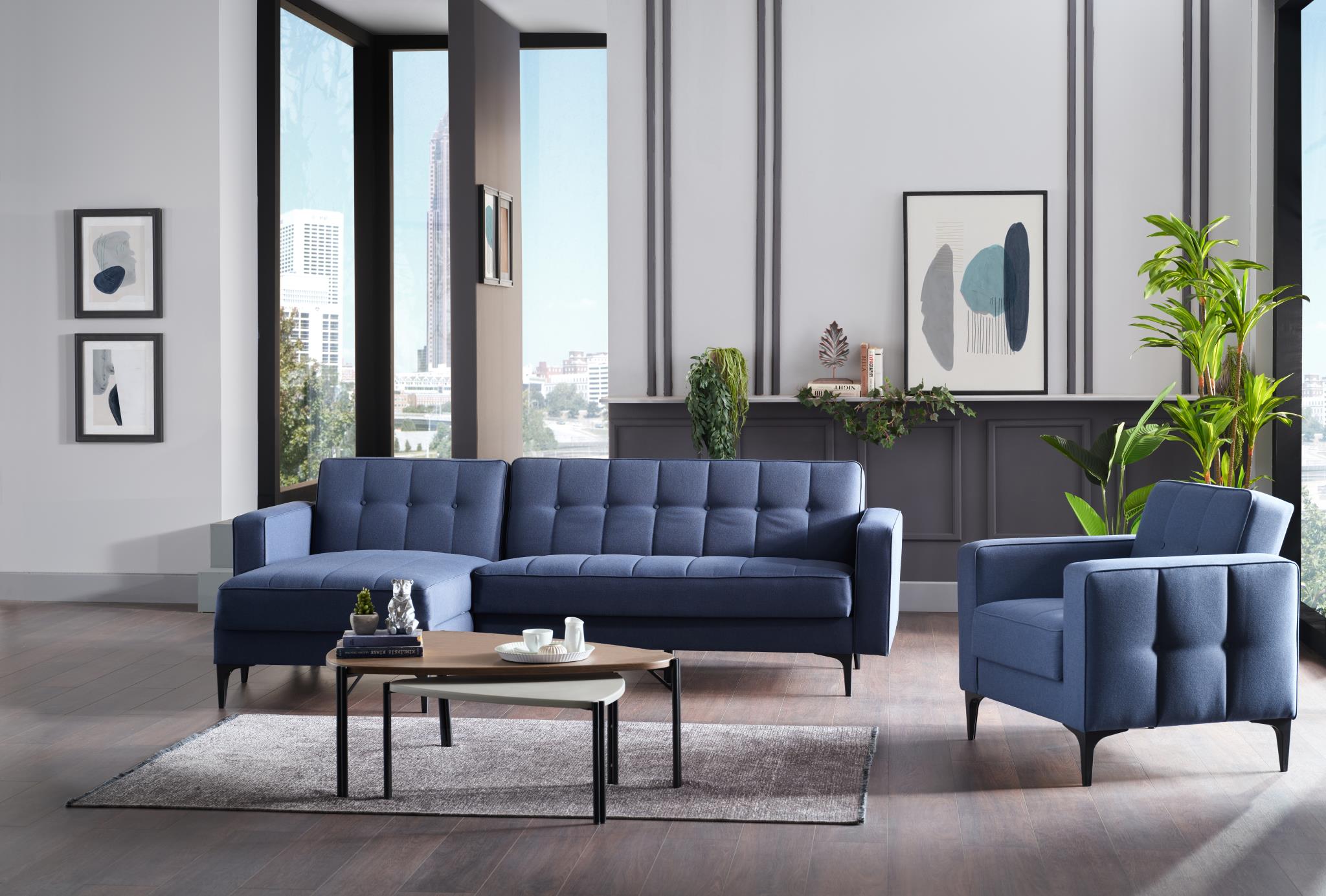 Parker Corver Navy Sectional – Luna Furniture