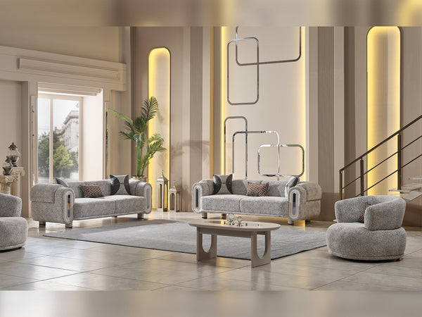 Parma 3-pieces (Sofa & Loveseat & Chair) Livingroom Set in Light Grey