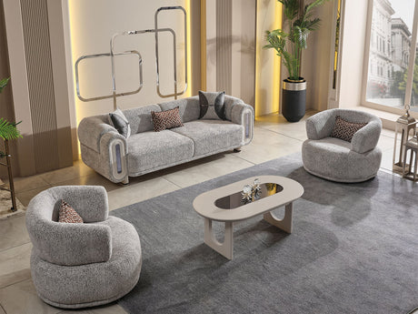 Parma 3-pieces (Sofa & Loveseat & Chair) Livingroom Set in Light Grey from Furnia - Luna Furniture