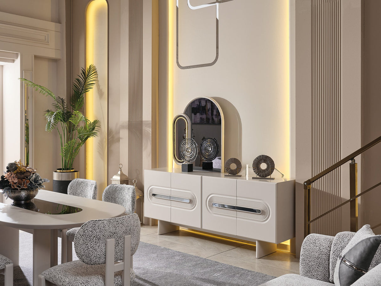 Parma Diningroom (Consol With Mirror & Dining Table & 6 Dining Chair) from Furnia - Luna Furniture