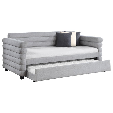 Patricia Gray Boucle Upholstered Twin Day Bed with Trundle from Coaster - Luna Furniture