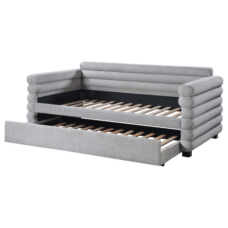 Patricia Gray Boucle Upholstered Twin Day Bed with Trundle from Coaster - Luna Furniture
