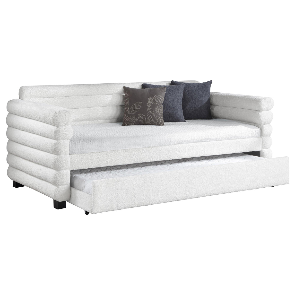 Patricia White Boucle Upholstered Twin Day Bed with Trundle from Coaster - Luna Furniture