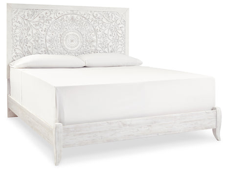 Paxberry King Panel Bed with Dresser in Whitewash from Ashley - Luna Furniture
