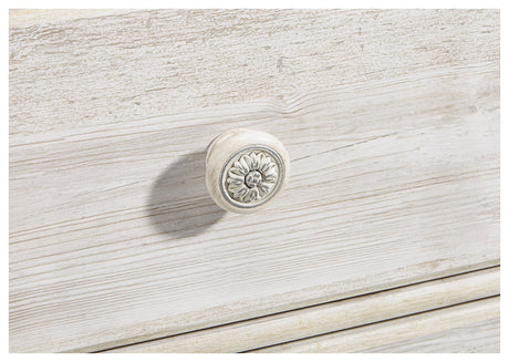 Paxberry King Panel Bed with Mirrored Dresser, Chest and 2 Nightstands in Whitewash from Ashley - Luna Furniture