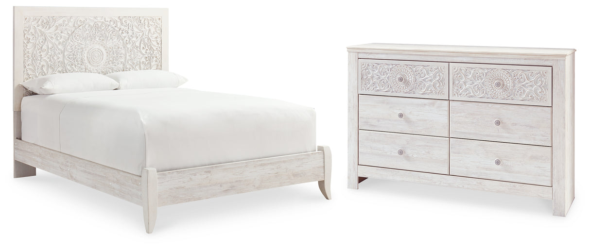 Paxberry Queen Panel Bed with Dresser in Whitewash from Ashley Furniture - Luna Furniture