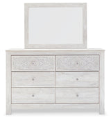 Paxberry Queen Panel Bed with Mirrored Dresser and 2 Nightstands in Whitewash from Ashley - Luna Furniture