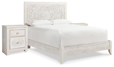 Paxberry Whitewash Queen Panel Bed and 2 Nightstands from Ashley - Luna Furniture