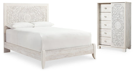 Paxberry Whitewash Queen Panel Bed and Chest from Ashley - Luna Furniture