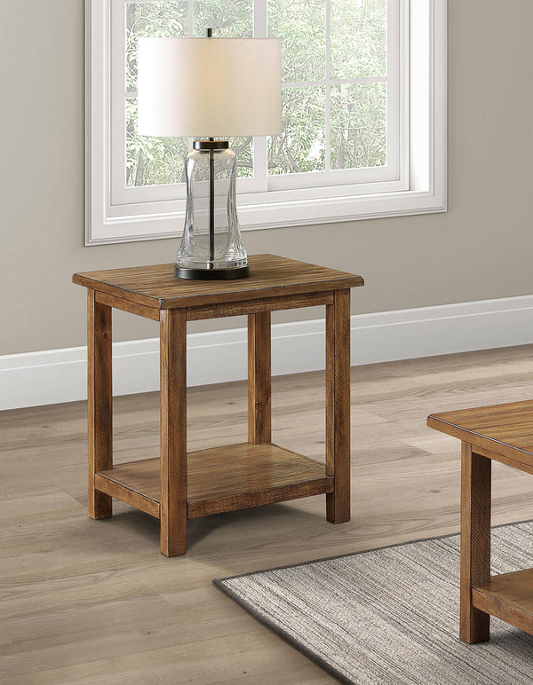 Payne Distressed Brown Wood End Table with Shelf