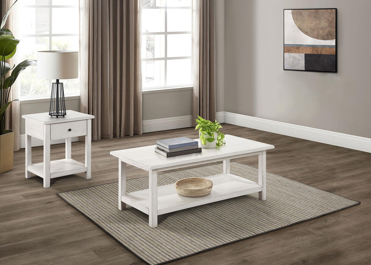 Payne Distressed White 2-Piece Coffee and 1-Drawer End Table Set from Coaster - Luna Furniture
