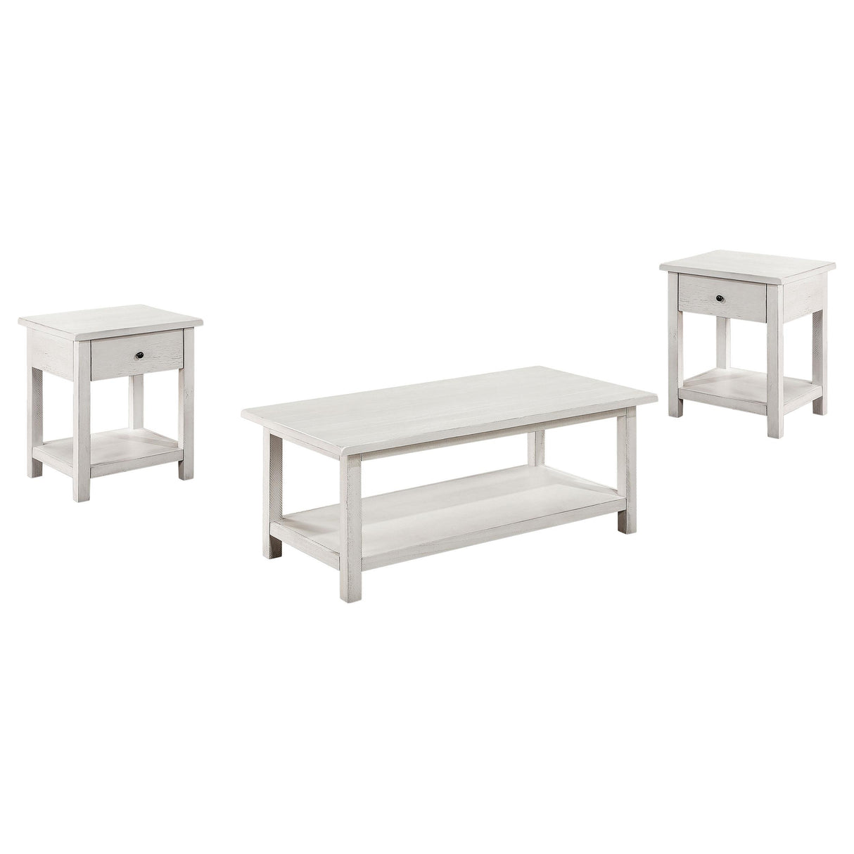 Payne Distressed White 3-Piece Coffee and 1-Drawer End Table Set from Coaster - Luna Furniture