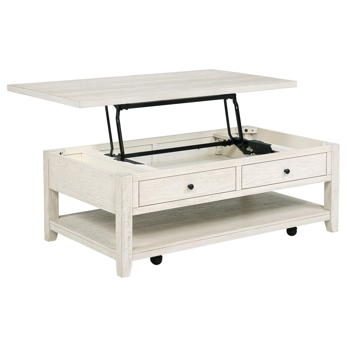 Payne Distressed White 48-inch Mobile Lift Top Coffee Table from Coaster - Luna Furniture