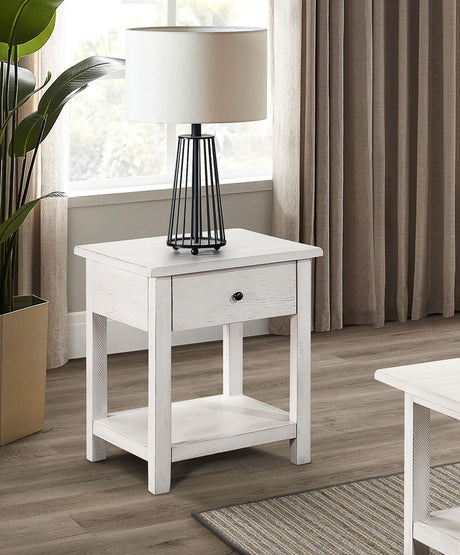 Payne White 1-Drawer Wood End Table with Shelf from Coaster - Luna Furniture