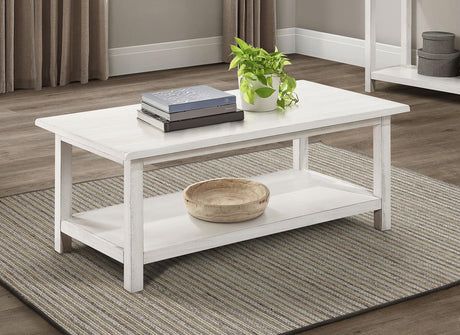 Payne White Wood Coffee Table with Shelf from Coaster - Luna Furniture