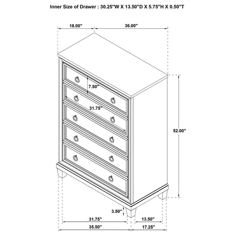 Pembroke Washed Oak 5-Drawer Chest from Coaster - Luna Furniture