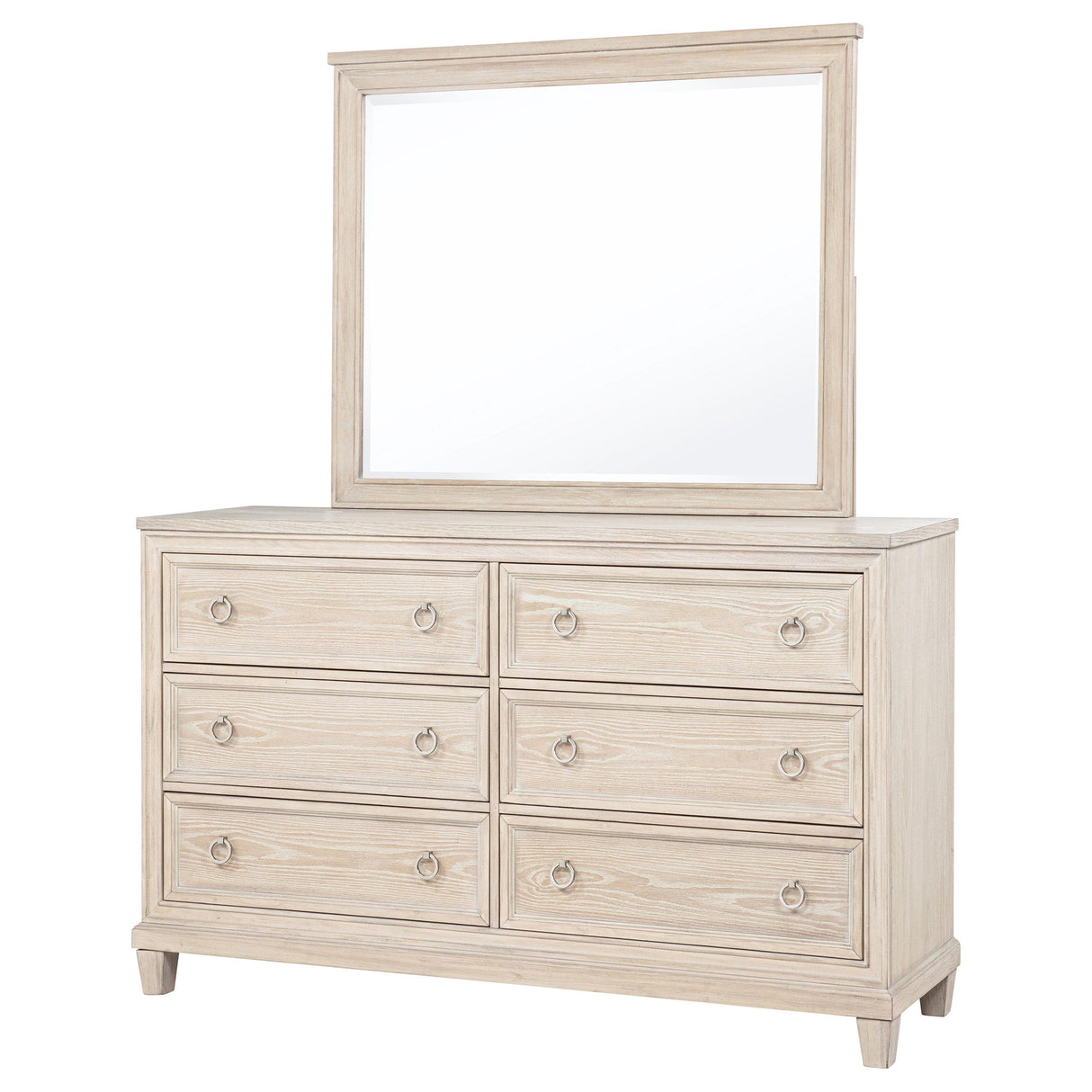 Pembroke Washed Oak 6-Drawer Bedroom Dresser with Mirror from Coaster - Luna Furniture