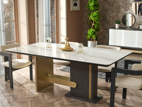 Pendik Black/Cream Dining Room (Dining Table & 6 Dining Chair) from Furnia - Luna Furniture