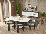 Pendik Black/Cream Dining Room (Dining Table & 6 Dining Chair) from Furnia - Luna Furniture