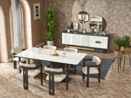 Pendik Black/Cream Dining Room (Dining Table & 6 Dining Chair) from Furnia - Luna Furniture