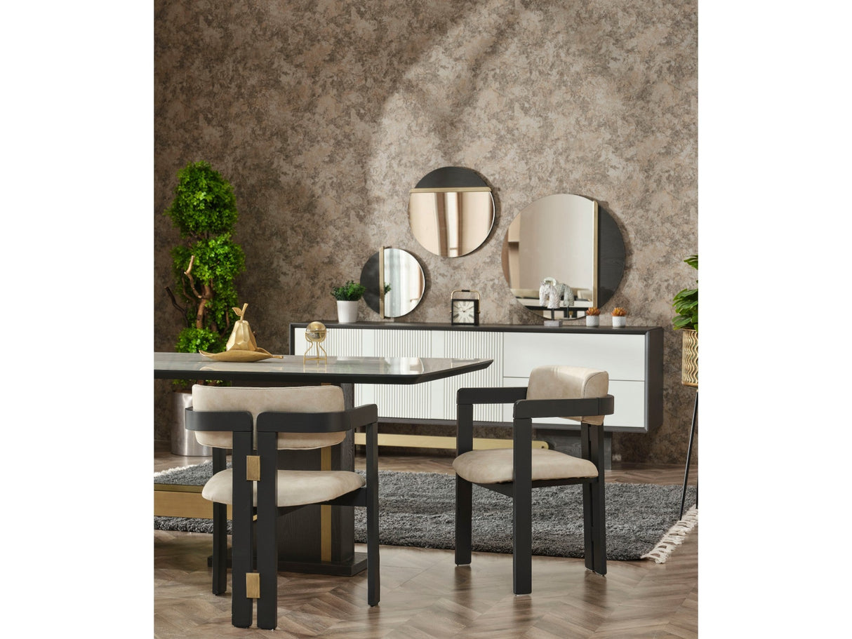 Pendik Black/Cream Dining Room (Dining Table & 6 Dining Chair) from Furnia - Luna Furniture