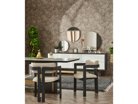 Pendik Black/Cream Dining Room (Dining Table & 6 Dining Chair) from Furnia - Luna Furniture