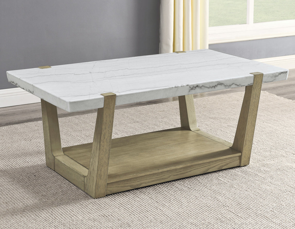 Perth White Marble Top Cocktail Table with Casters from Steve Silver - Luna Furniture