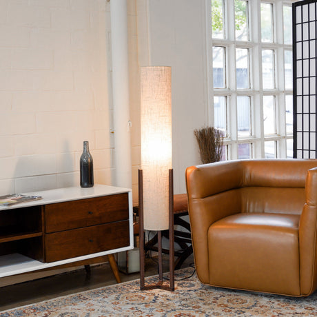 Pharos Contemporary Cylinder Floor Lamp with Brown Wood Base from Ashcroft Furniture - Luna Furniture