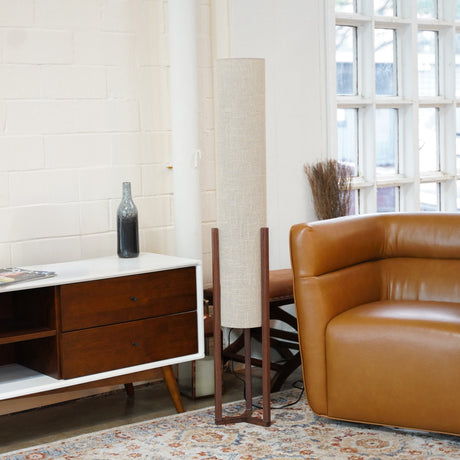 Pharos Contemporary Cylinder Floor Lamp with Brown Wood Base from Ashcroft Furniture - Luna Furniture