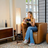 Pharos Contemporary Cylinder Floor Lamp with Brown Wood Base from Ashcroft Furniture - Luna Furniture