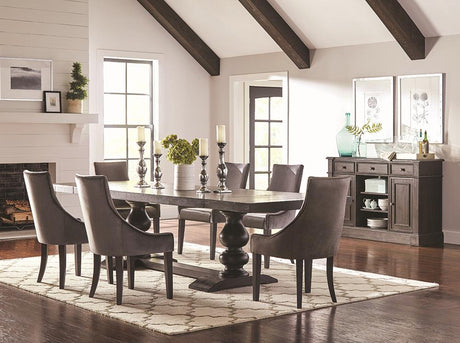 Phelps Antique Noir and Gray 7-Piece Rectangular Trestle Dining Set from Coaster - Luna Furniture