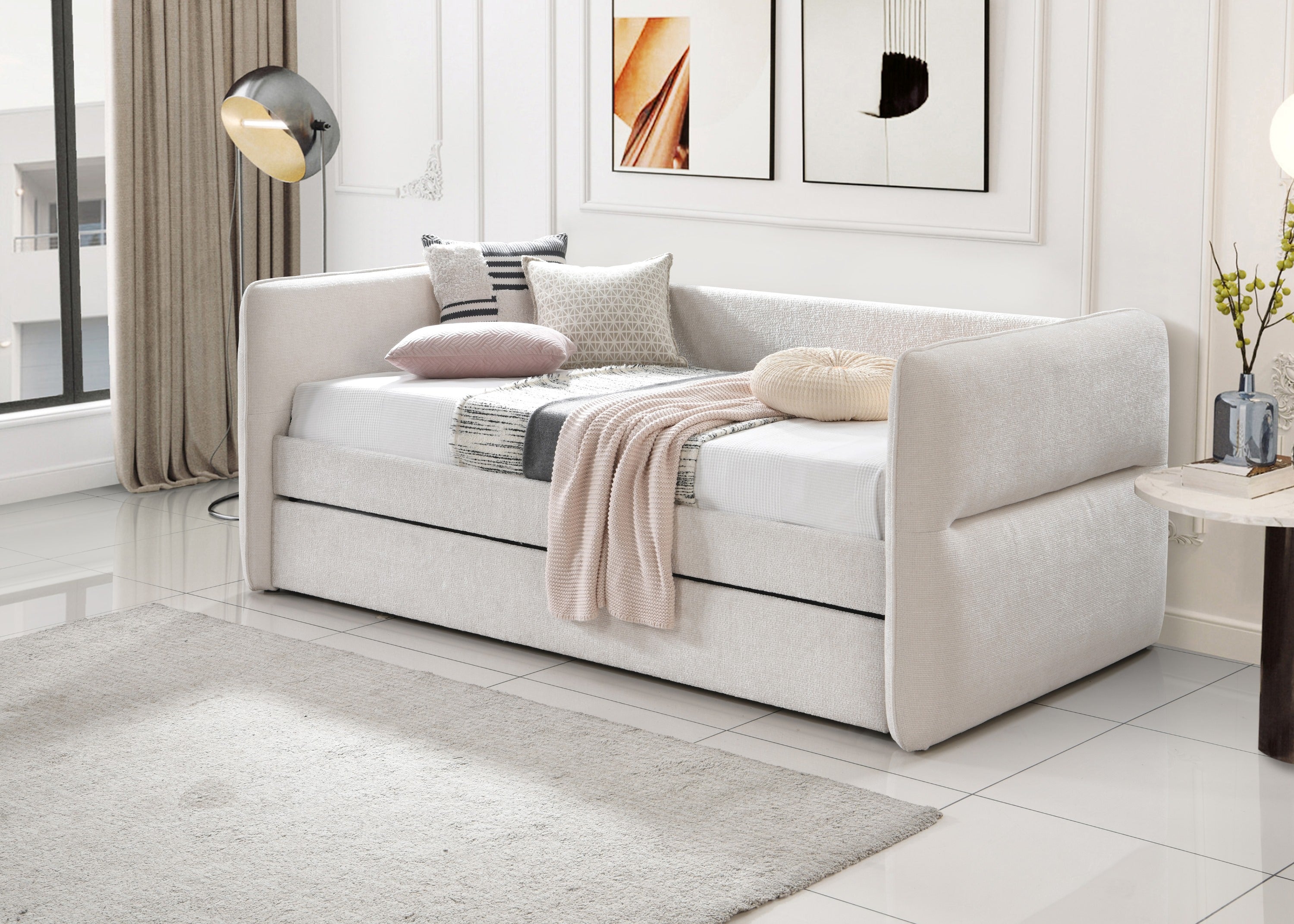 Philipa Oatmeal Twin Daybed with Trundle – Luna Furniture