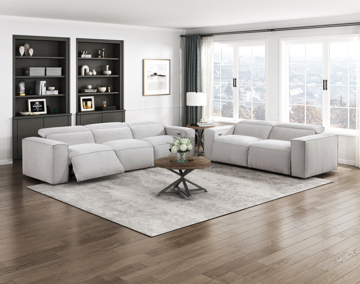 Phoebe Light Gray Power Double Reclining Sofa with Power Headrests from Homelegance - Luna Furniture