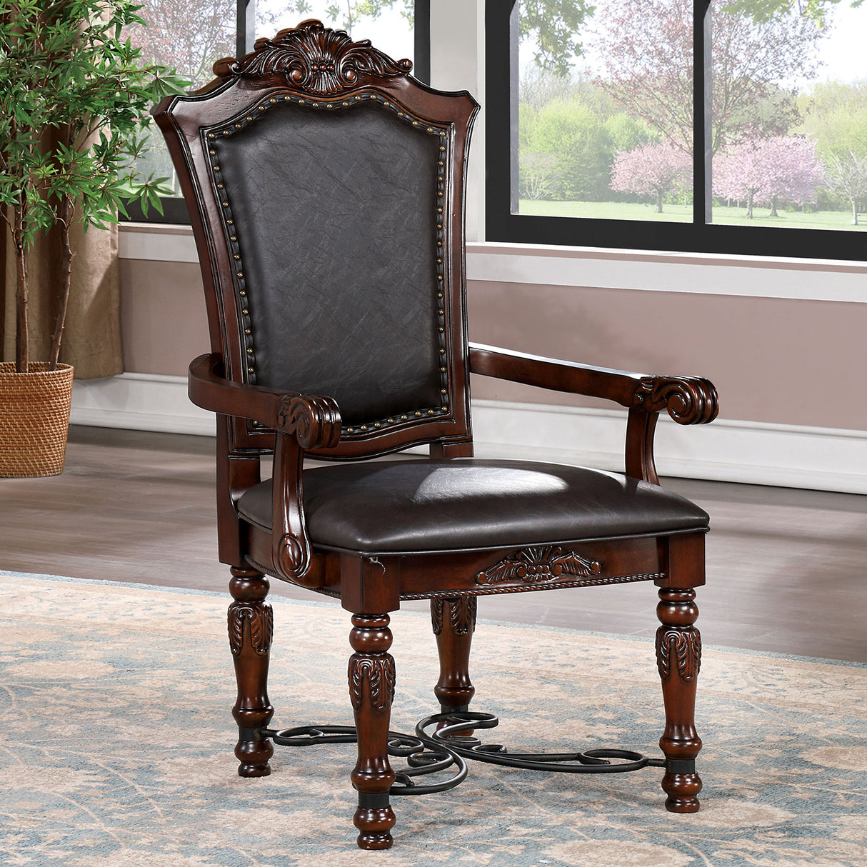 Picardy Brown Cherry/Black Arm Chair from Furniture of America - Luna Furniture