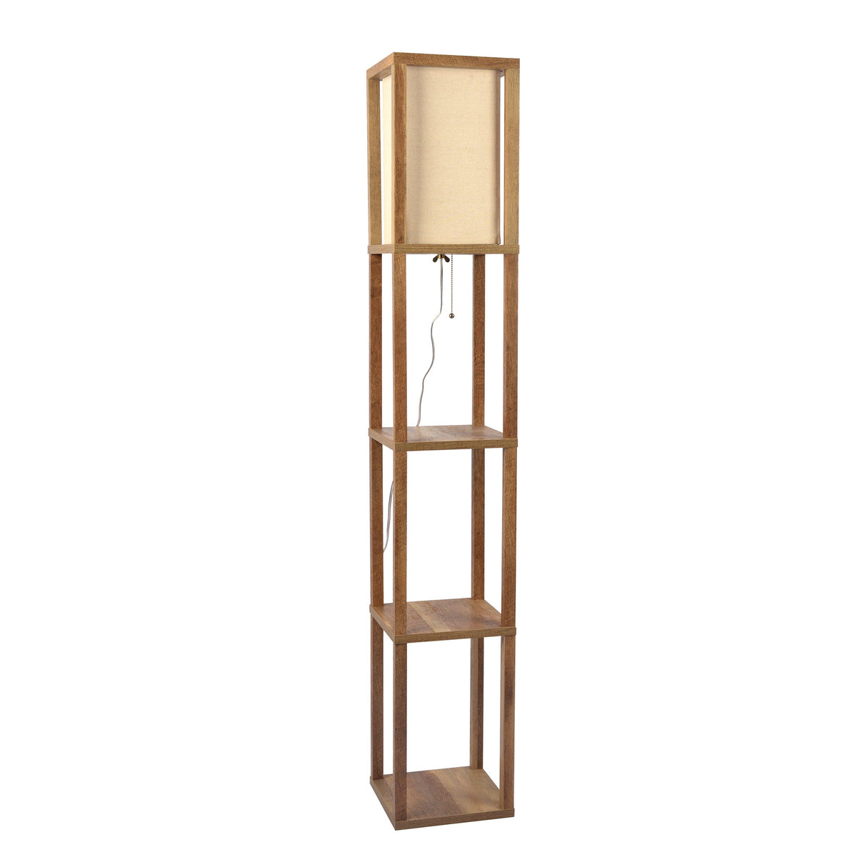 Pinnacle Shelf Floor Lamp For Bedroom/Living Room, Natural Wood with Long Shade from Midinmod - Luna Furniture