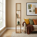 Pinnacle Shelf Floor Lamp For Bedroom/Living Room, Natural Wood with Long Shade from Ashcroft Furniture - Luna Furniture
