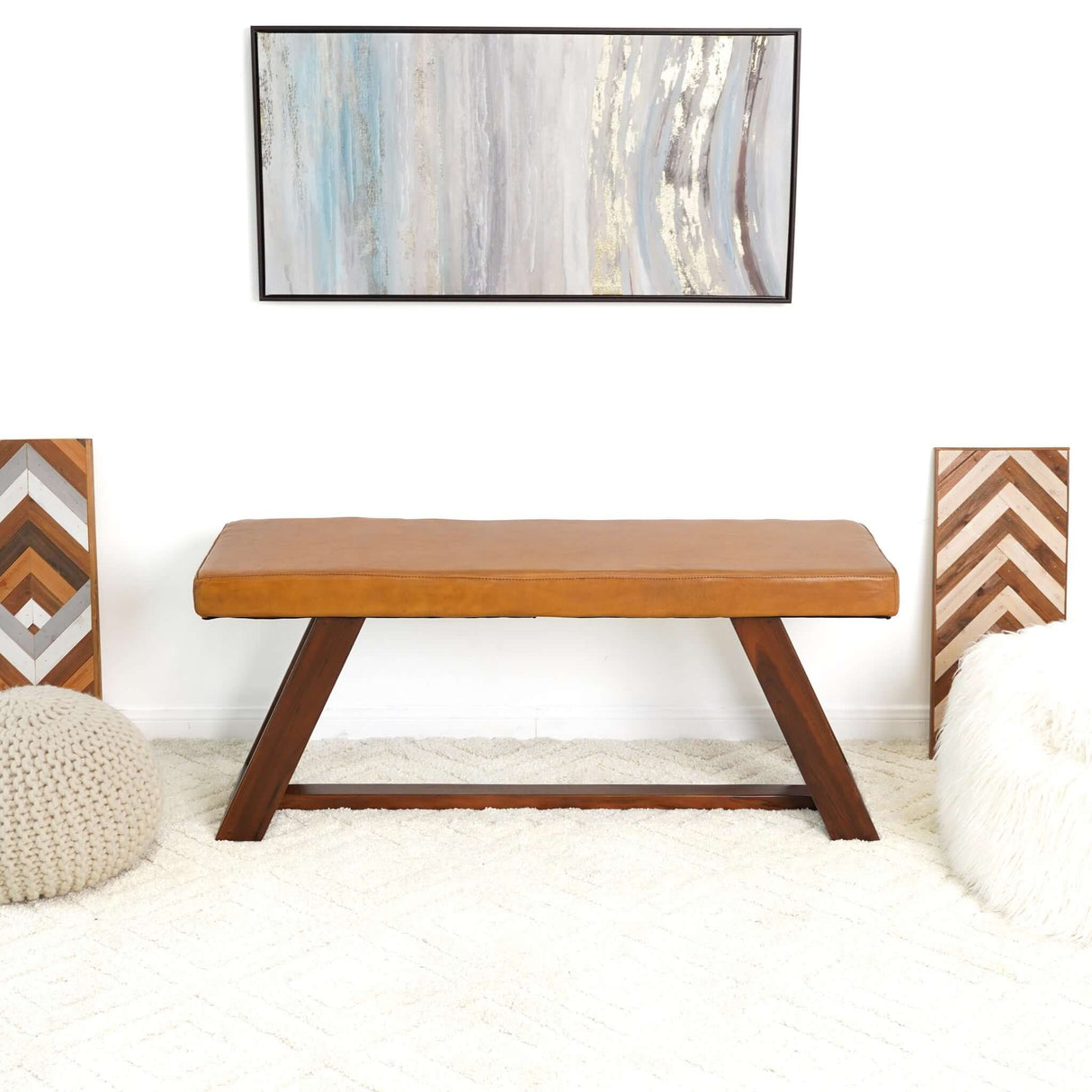 Marley Tan Genuine Leather Bench from Midinmod - Luna Furniture