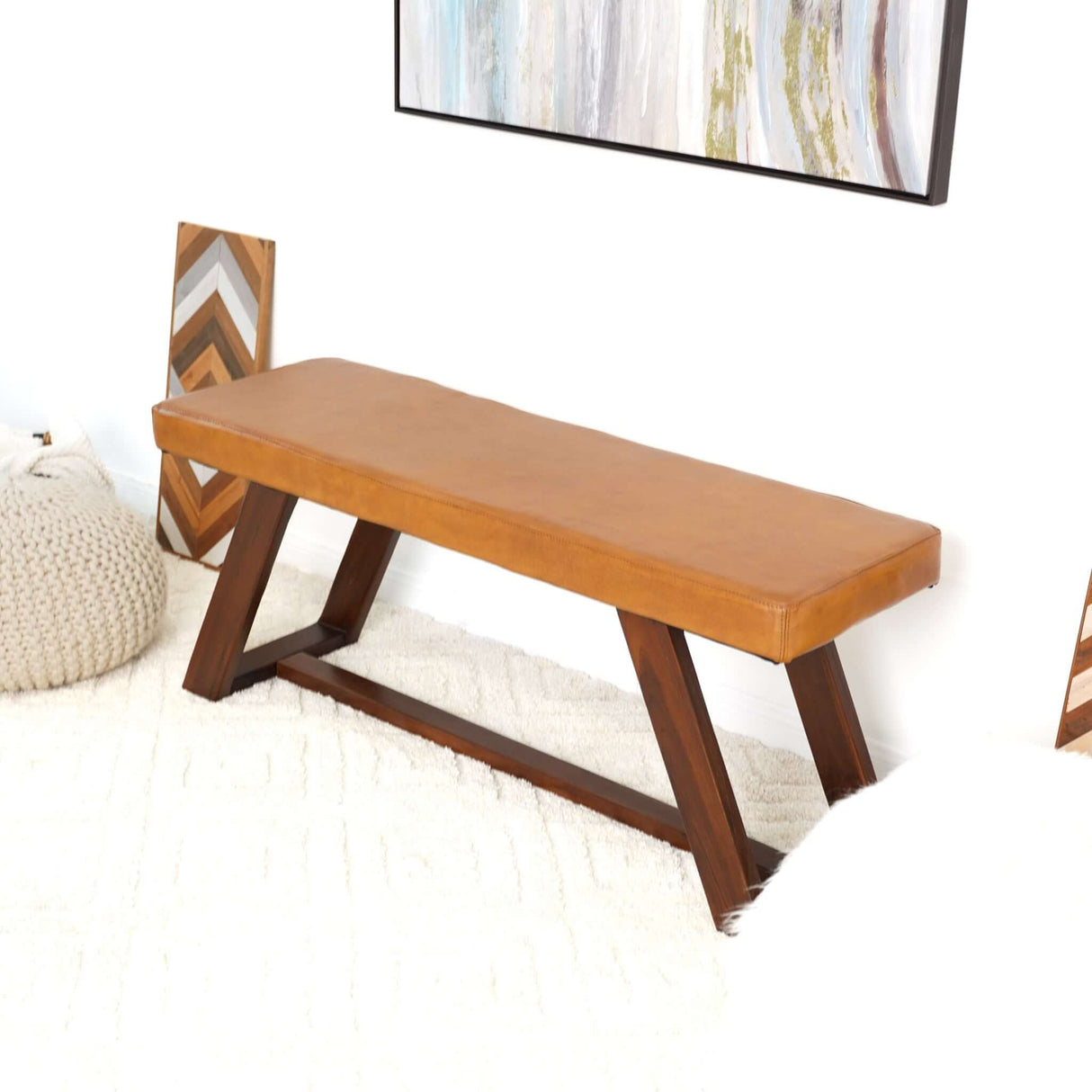 Marley Tan Genuine Leather Bench from Midinmod - Luna Furniture