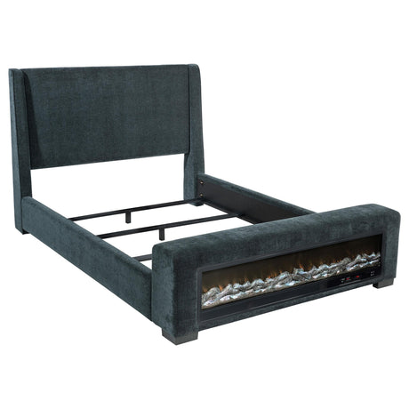 Preston Blue Upholstered California King Audio Fireplace Bed from Coaster - Luna Furniture