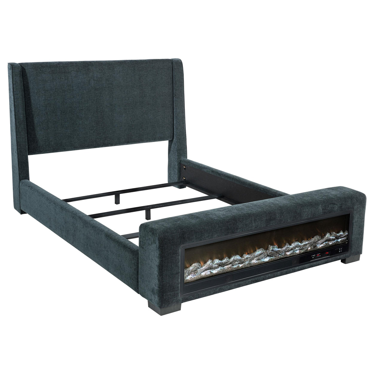 Preston Blue Upholstered Eastern King Audio Fireplace Bed from Coaster - Luna Furniture