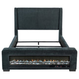 Preston Blue Upholstered Queen Audio Fireplace Bed from Coaster - Luna Furniture