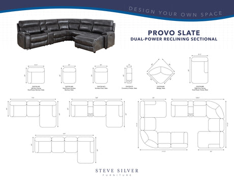Provo Gray 6-Piece RAF Chaise Dual Power Reclining Sectional from Steve Silver - Luna Furniture