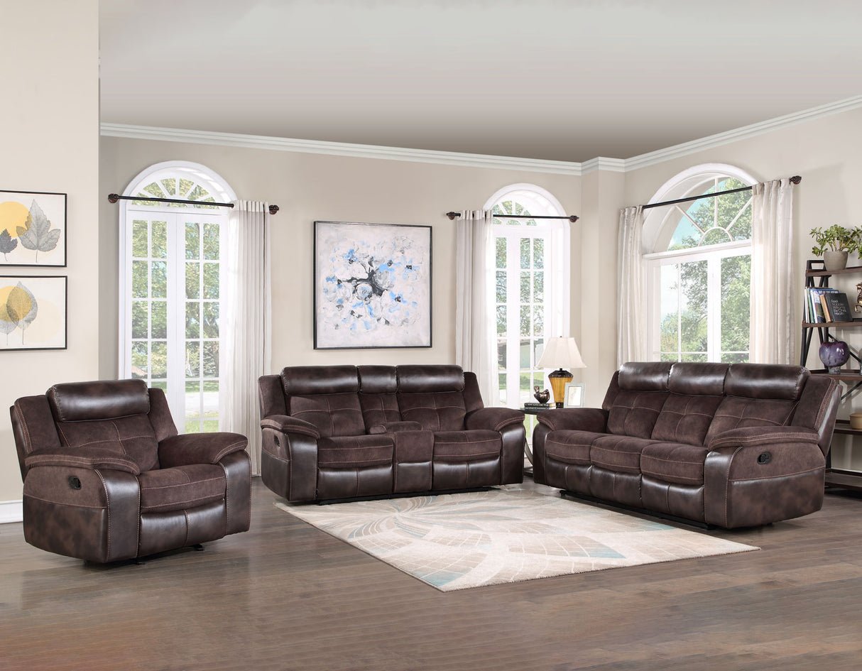 Pueblo Coffee Fabric/Leatherette 3-Piece Reclining Living Room Set from Steve Silver - Luna Furniture