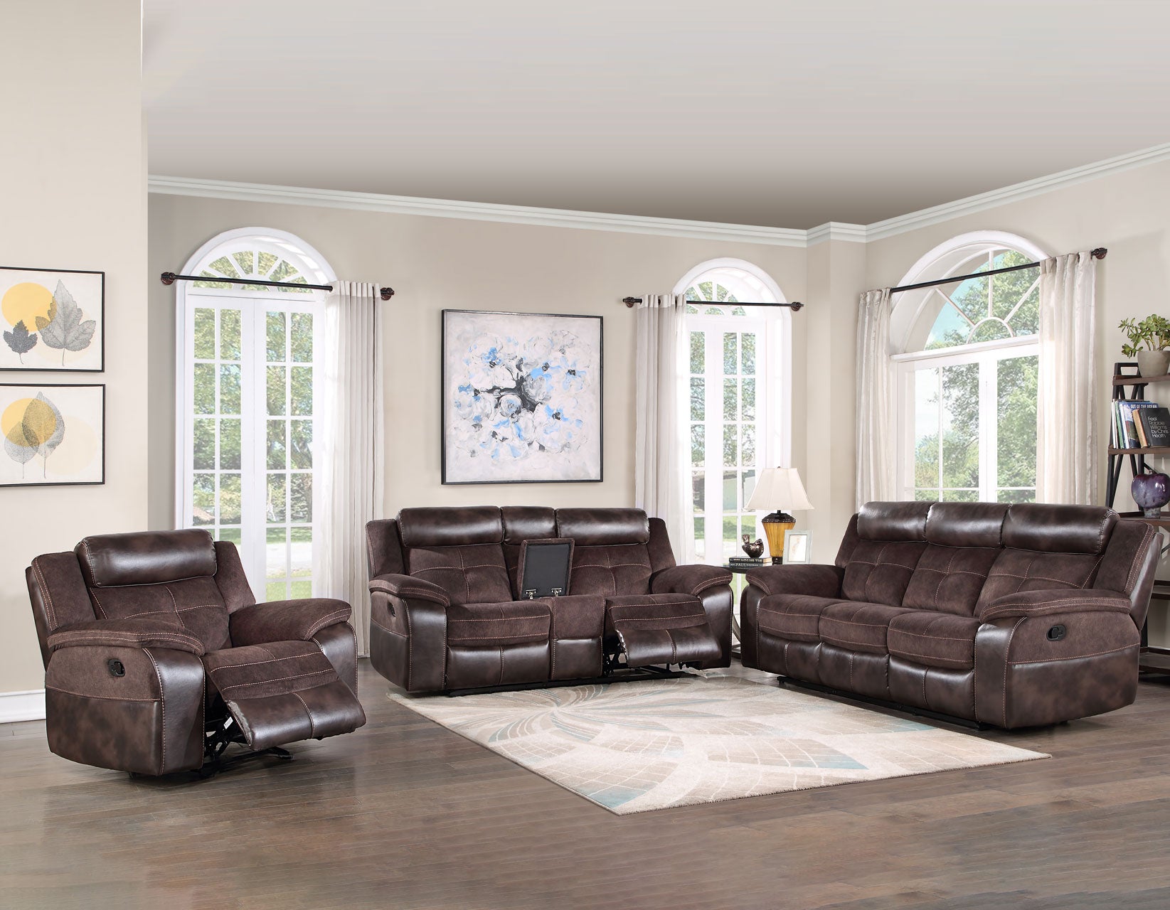 シールド　THE LIFE FORCE TRIO 『LIVING ROOM』 Pueblo Coffee Fabric/Leatherette 3-Piece Reclining Living Room Set